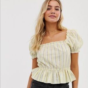 Miss Selfridge peplum top with puff sleeves size 10